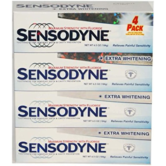 Sensodyne Maximum Strength & Extra Whitening (pack of 4) Net Wt 6.5 oz(184g)per tube