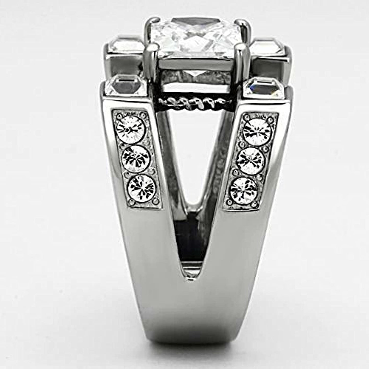 Reliable and Fast Men's Princess Cut Simulated Diamond Silver Stainless Steel Ring Size 8-14 (9)