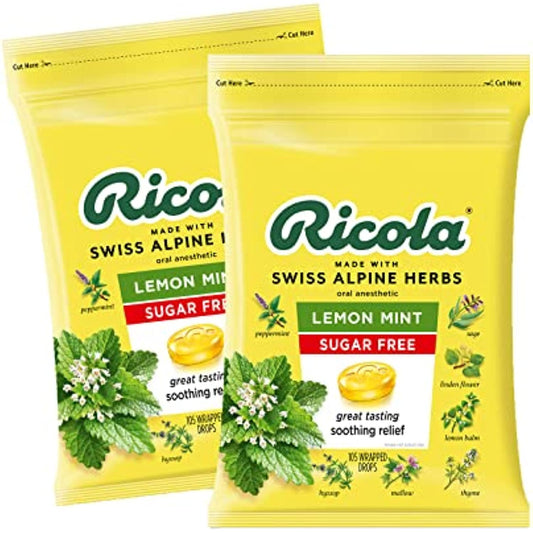 Ricola Herbal Throat Drops Lemon Mint Sugar Free, 105 Count (2 Pack)