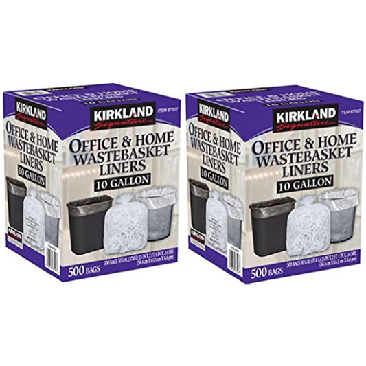 Kirkland Signature Made in USA 10 Gallon Clear Wastebasket Liner Bags for Trash Can 500 Count (2 Pack)