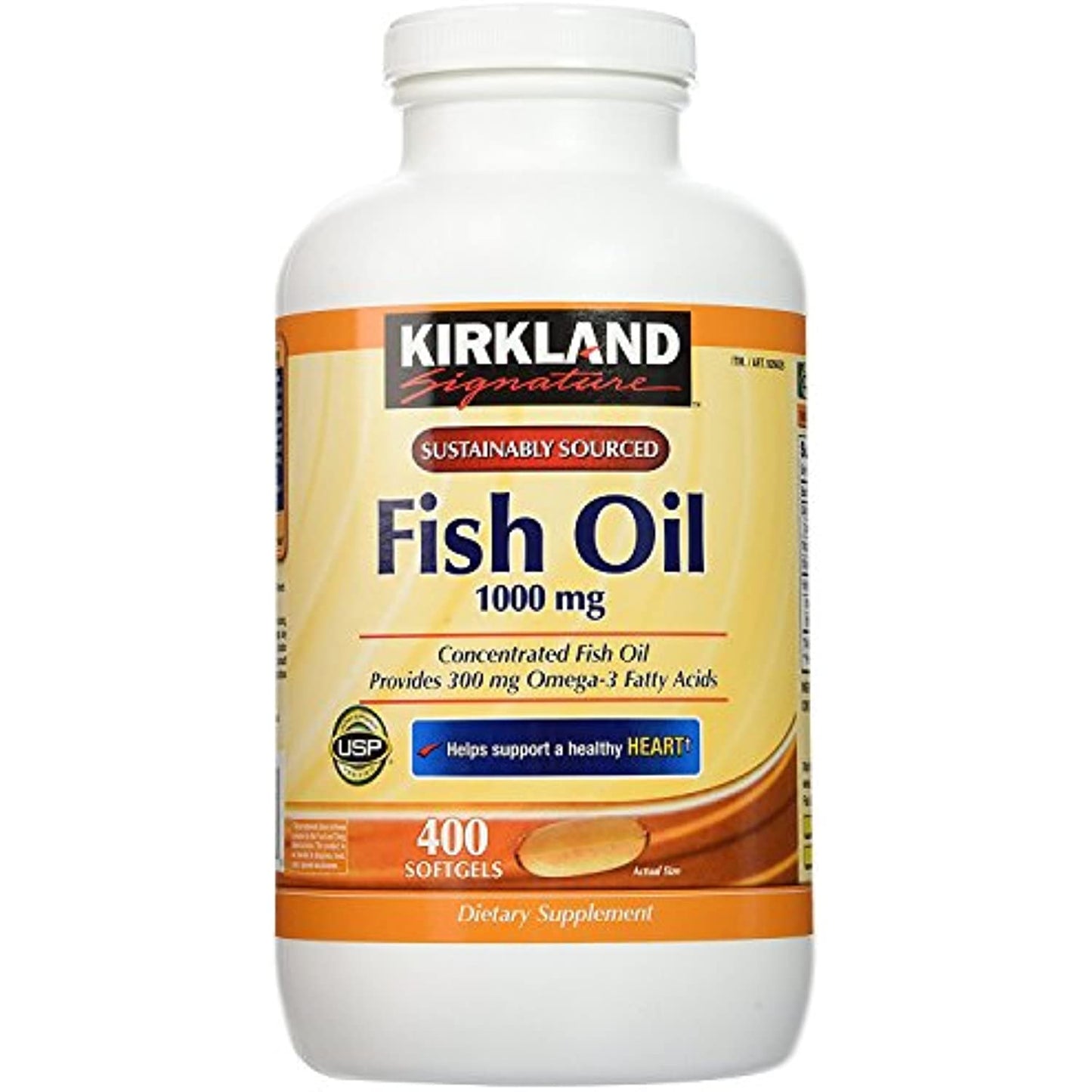 Kirkland Signature Natural Fish Oil Concentrate with Omega-3 Fatty Acids, 400 Softgels, White