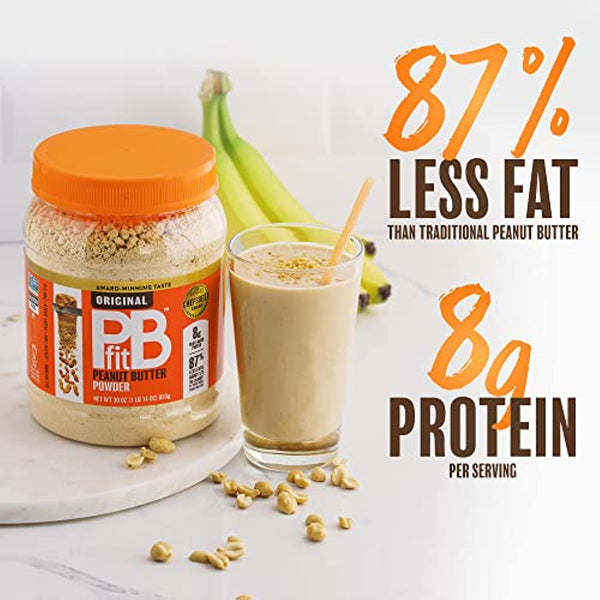 PBfit All-Natural Peanut Butter Powder, Powdered Peanut Spread From Real Roasted Pressed Peanuts, 8g of Protein, 30 Ounce (Pack of 1)