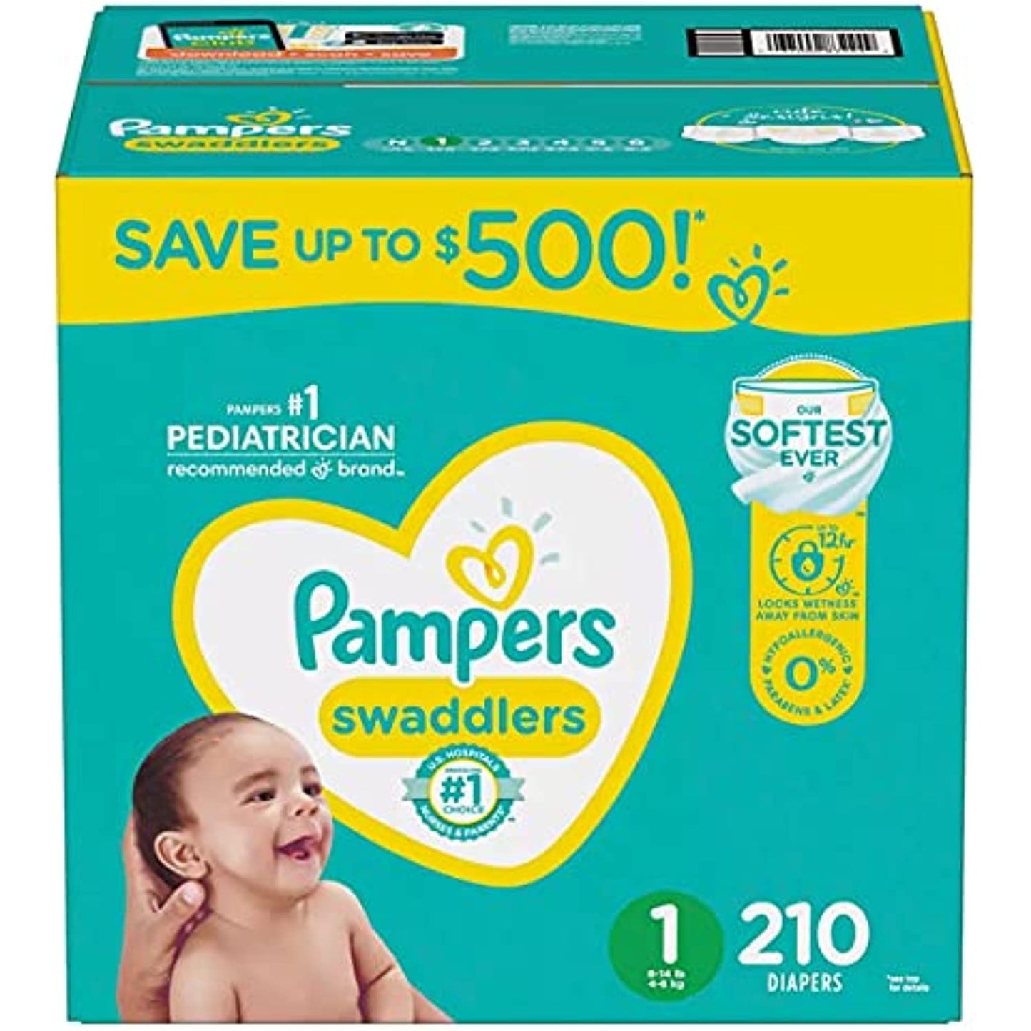 Pampers Swaddlers Disposable Diapers Size 1 , 210 Count