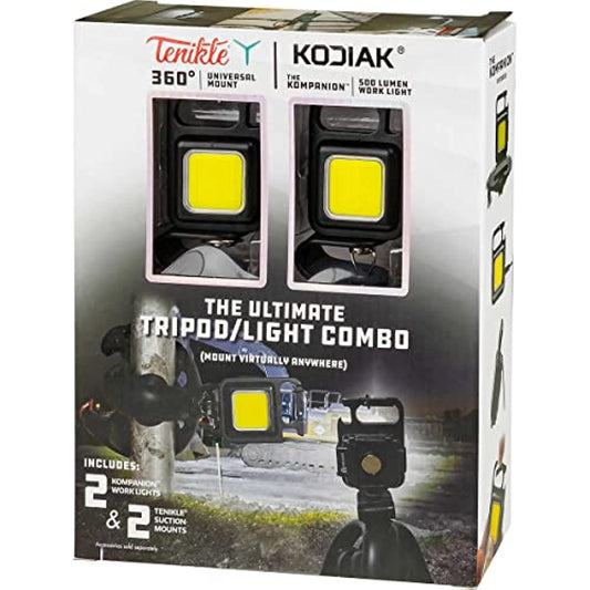 Tenikle 360� Universal Mount and Kodiak Kompanion 500 Lumen Work Light, The Ultimate Tripod and Light Combo, 2 Pack