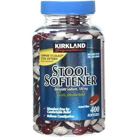 Compare Stool Softener to Colace! - Kirkland Signature Stool Softener Docusate Sodium 100 Mg, (400 Softgels) in One Bottle , Pack of 4