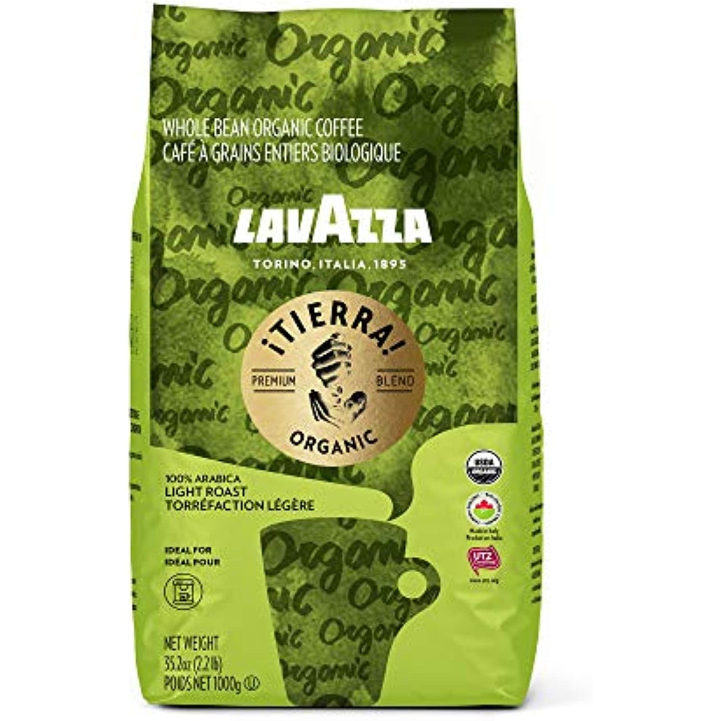 Lavazza Organic �Tierra! Whole Bean Coffee Blend, Light Roast, 2.2 LB (packaging may vary) ,Premium Arabica, USDA Organic, Canada Organic, UTZ & Euro Leaf Organic certified;100% sustainably grown