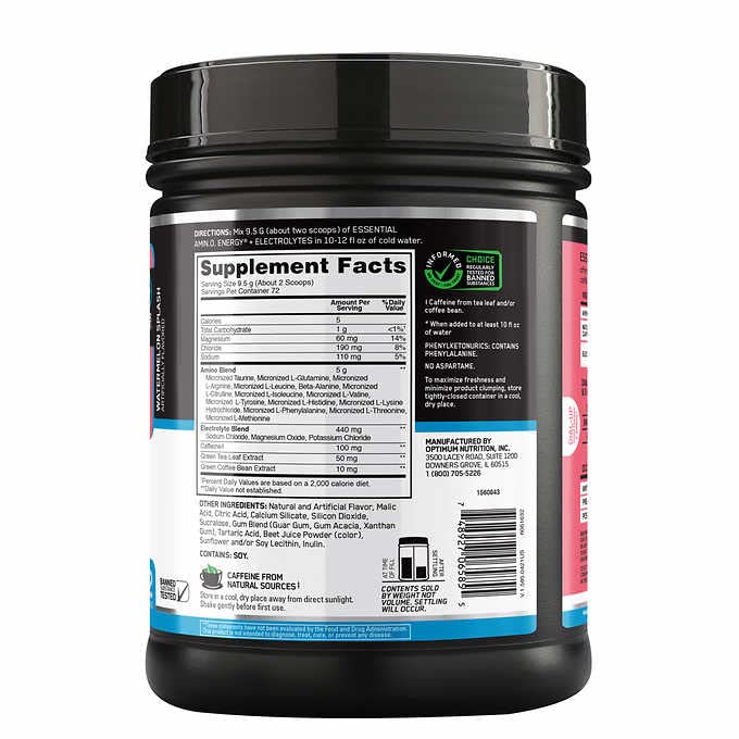Optimum Nutrition WATERMELON SPLASH AMINO ENERGY ELECTROLYTES Powder 1.51 LB 72 SERVINGS