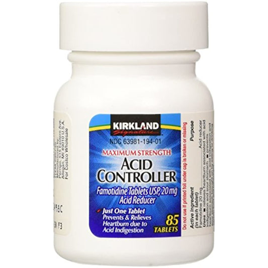 Kirkland Signature Maximum Strength Acid Controller, Famotidine Tablets USP, 20 mg, 85-Count (Pack of 2)