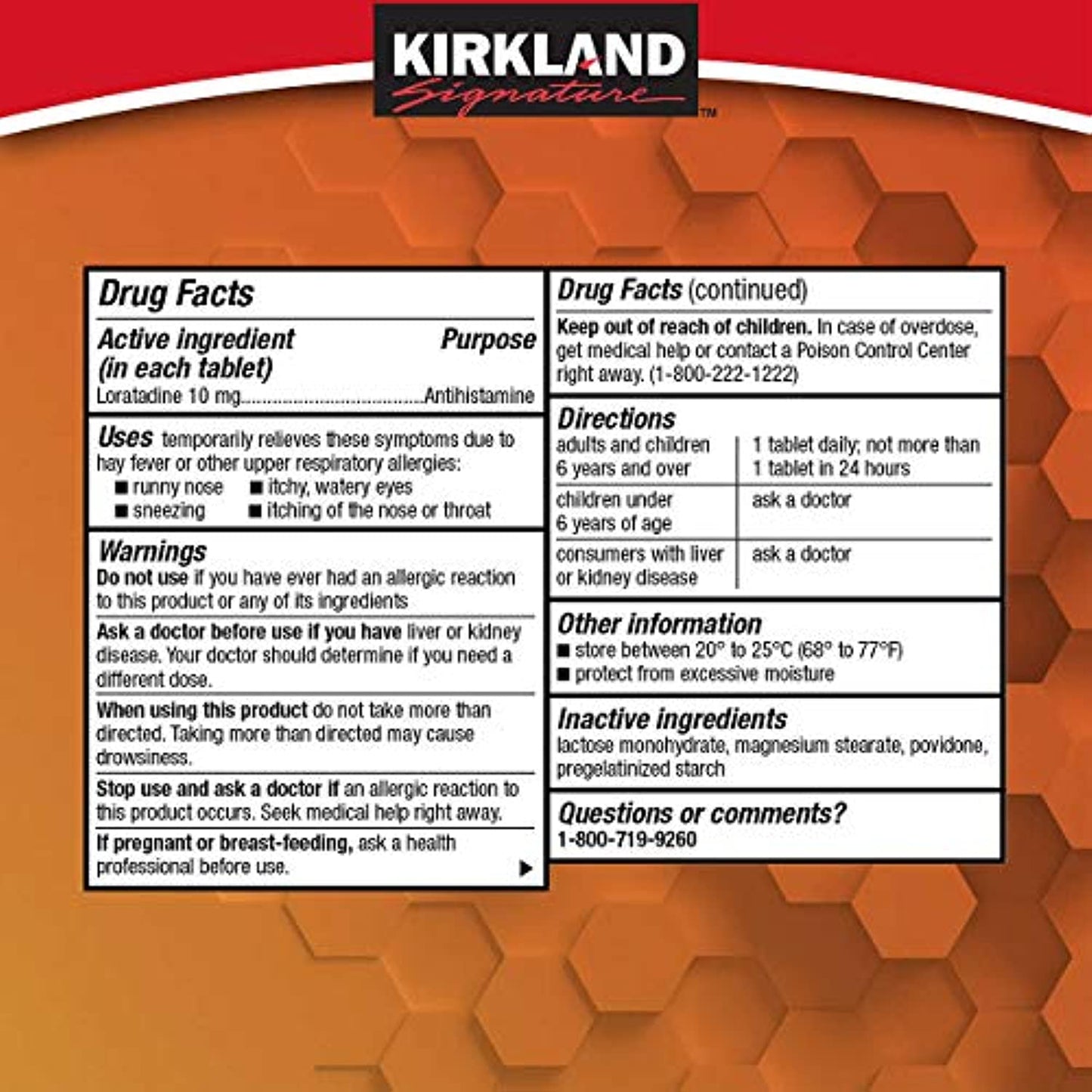 Kirkland Signature Non Drowsy Allerclear Loratadine Tablets, Antihistamine, 10mg, 365-Count - 2 Pack