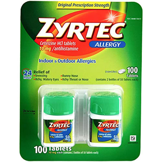 Zyrtec Cetrizine HCl/Antihistamine, 10mg, 50 Count, Pack of 2