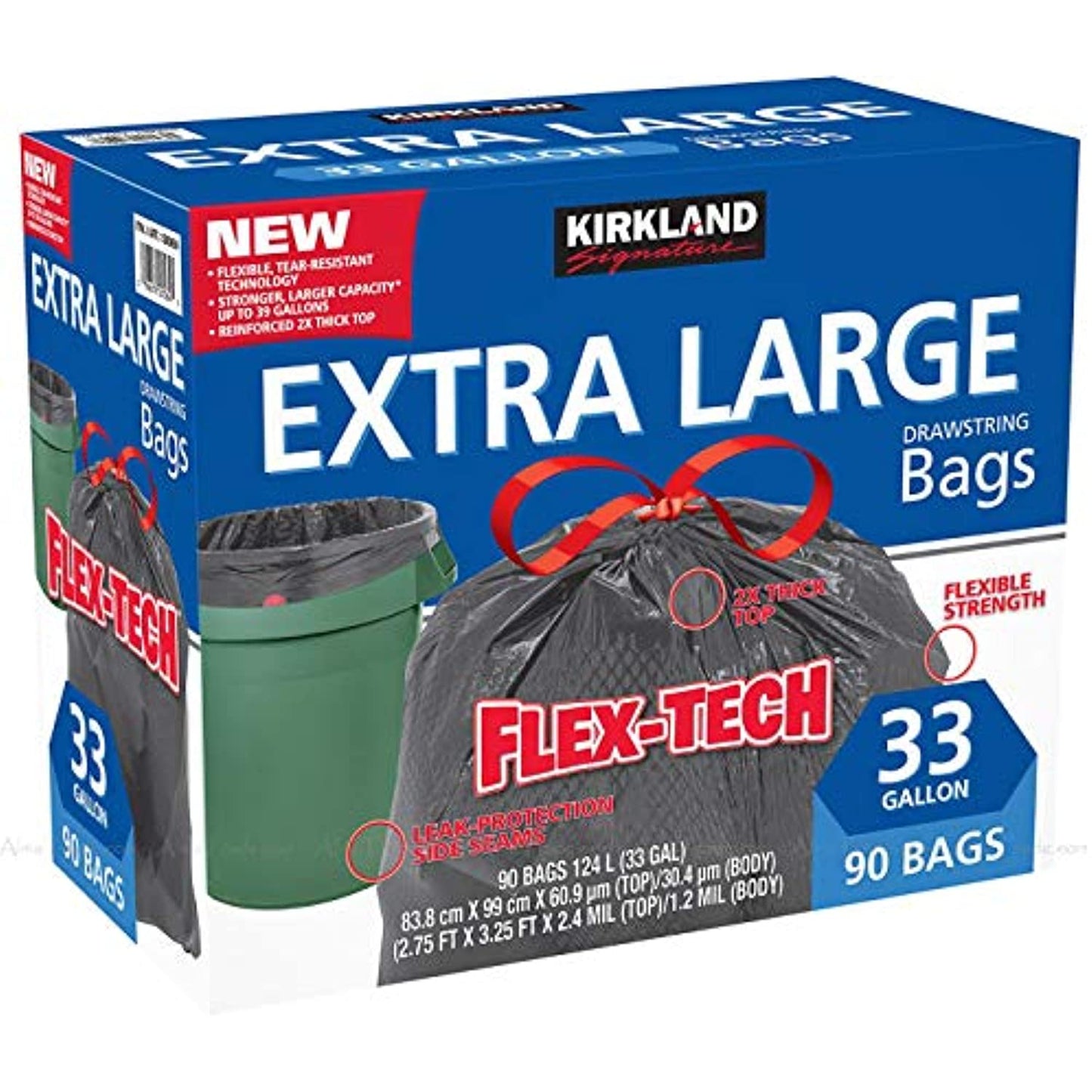 Kirkland Signature Flex-tech 33 Gallon Trash Bag, 90count, 1count