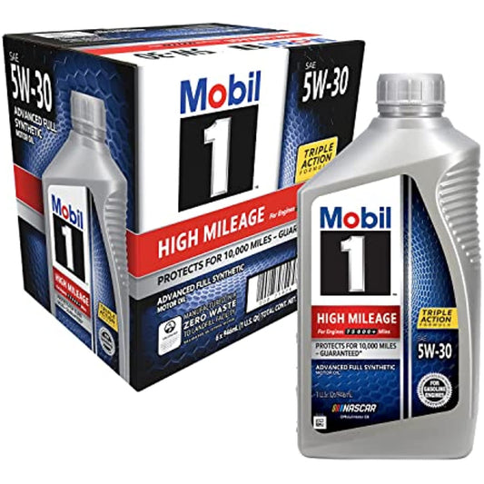 Mobil 1 High Mileage Full Synthetic Motor Oil 5W-30, 6-Pack of 1 quarts