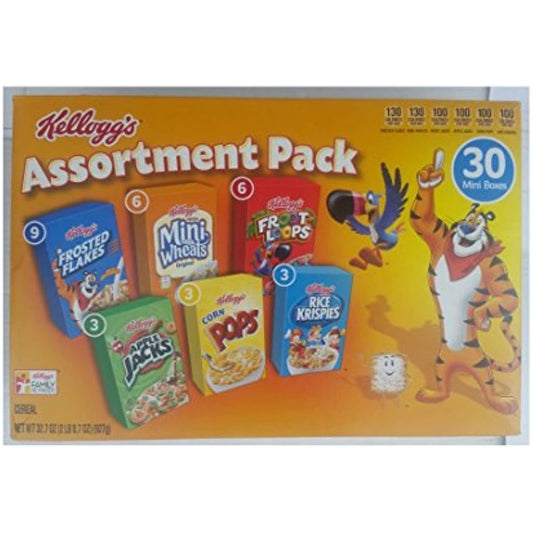 Kellogg's Cereal Jumbo Assortment Pack, 32.7 oz, 30 Mini Boxes