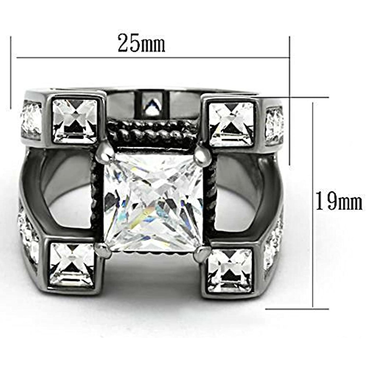 Reliable and Fast Men's Princess Cut Simulated Diamond Silver Stainless Steel Ring Size 8-14 (8)