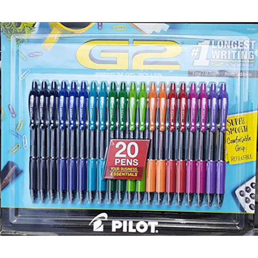 PILOT Pen G2 Assorted Premium Gel Ink Pens, Retractable And Refillable, Fine Point, 0.7mm, 20 Count Pens