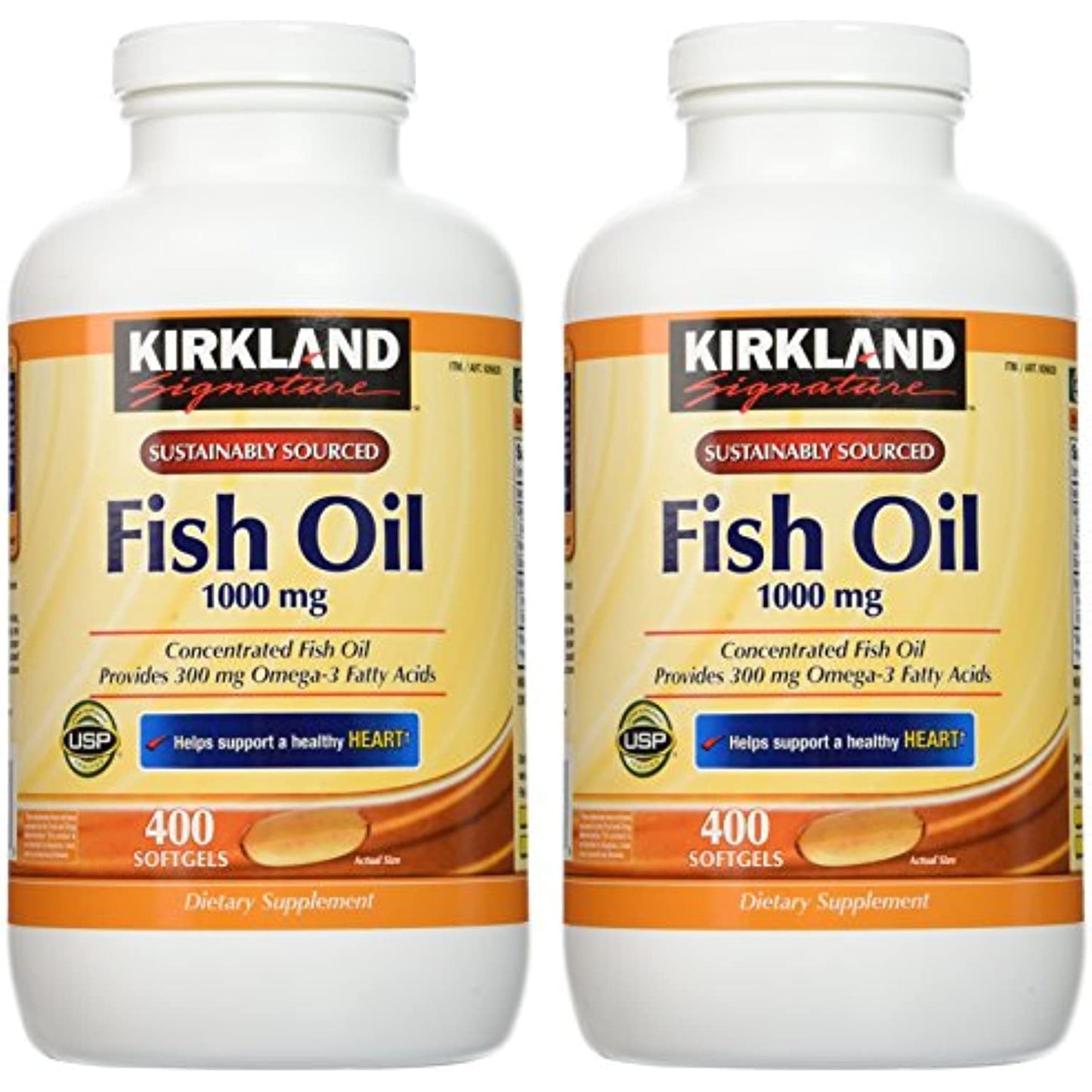 Kirkland Signature Natural Fish Oil Concentrate with Omega-3 Fatty Acids - 400 Softgels (Pack of 2)