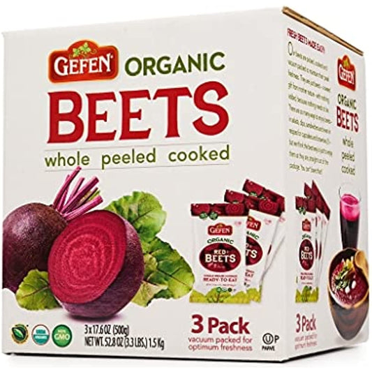 Organic Red Beets, Whole, Peeled & Cooked, 3 pack 17.6 oz (3.3 lbs) Salad Ready
