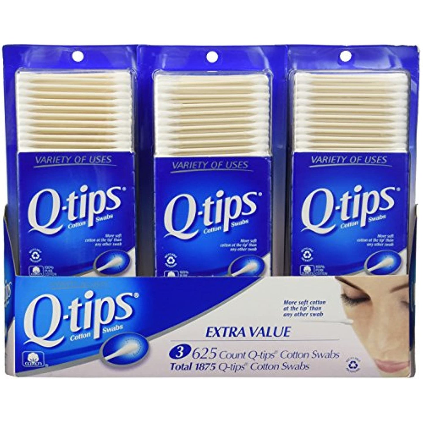 Q-tips Cotton Swabs 3 Packs of 625 Count