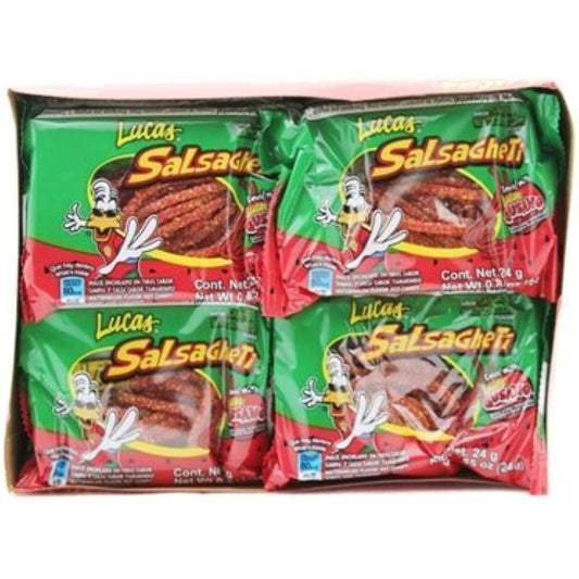 Lucas Salsagheti Watermelon Flavor with Gusanos Tamarind Flavor Sauce, 0.85 oz, 24 package box