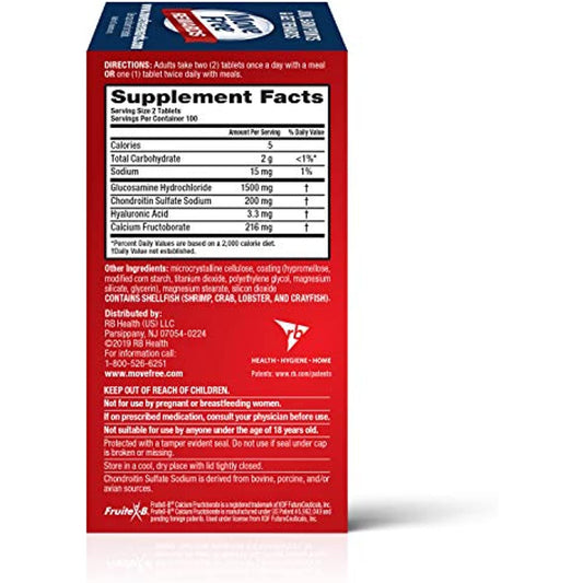 Move Free Advanced Glucosamine Chondroitin + Calcium Fructoborate Joint Support Supplement, Supports Mobility Comfort Strength Flexibility & Bone - 200 Tablets (100 servings)*
