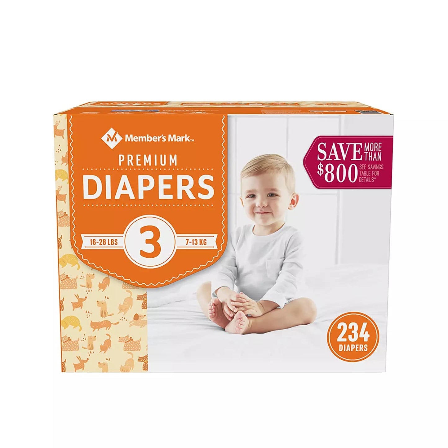 Members Mark Members Mark Premium Baby Diapers Size 3 1628 Pounds, 234 Count