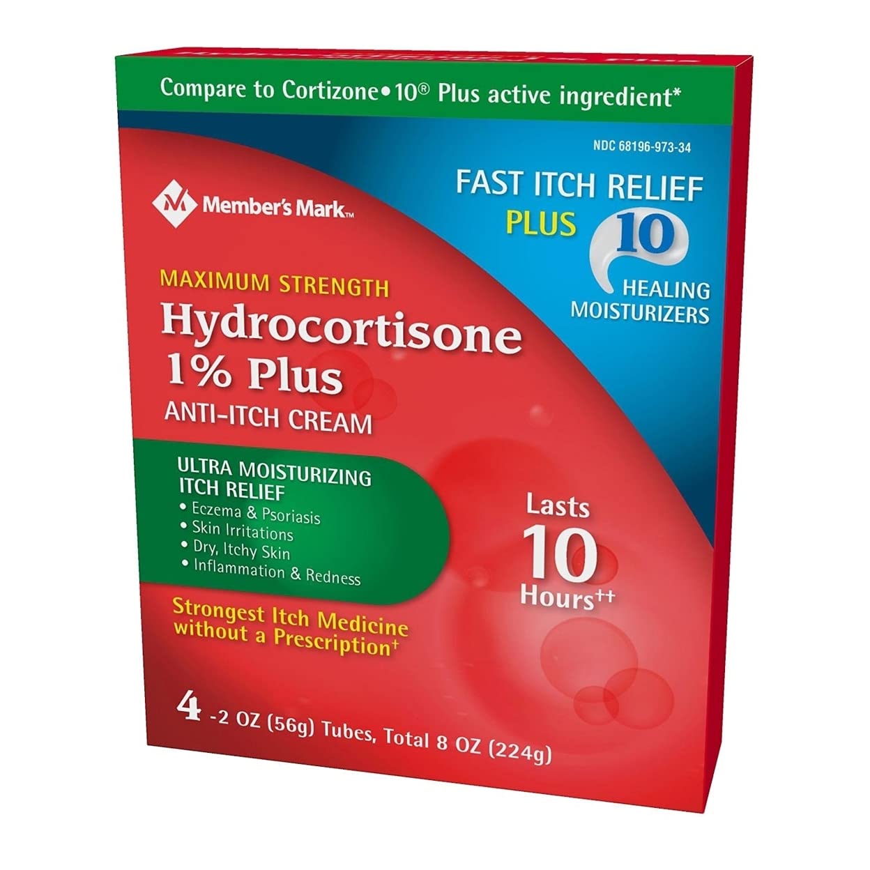 Member's Mark Hydrocortisone 1% Cream Plus 10 Moisturizers, (4 x 2 Ounce)