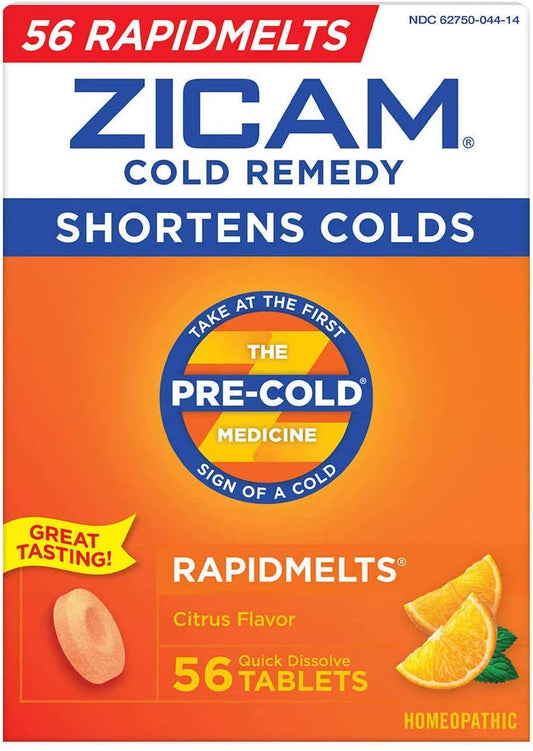 Zicam Zinc Cold Remedy RapidMelts Quick-Dissolve Tablets Citrus Flavor 56ct