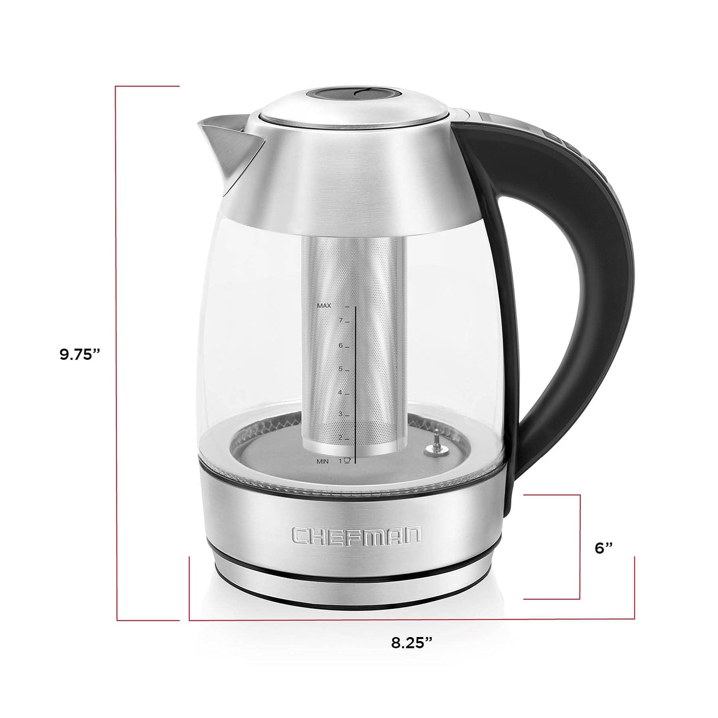 Chefman 1.8L Digital Electric Glass Kettle+ w/ Rapid-Boiling & 7 Presets for Precise Temperature, Stainless Steel Tea Infuser Included, Advanced Digital Control