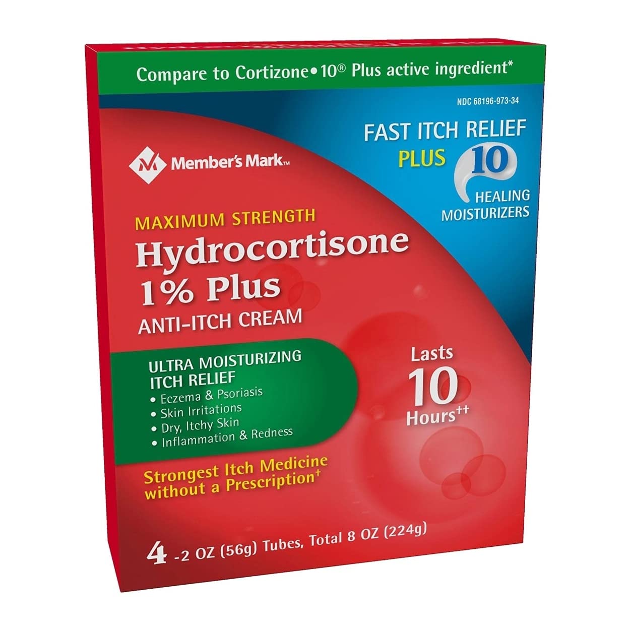 Member's Mark Hydrocortisone 1% Cream Plus 10 Moisturizers, (4 x 2 Ounce)