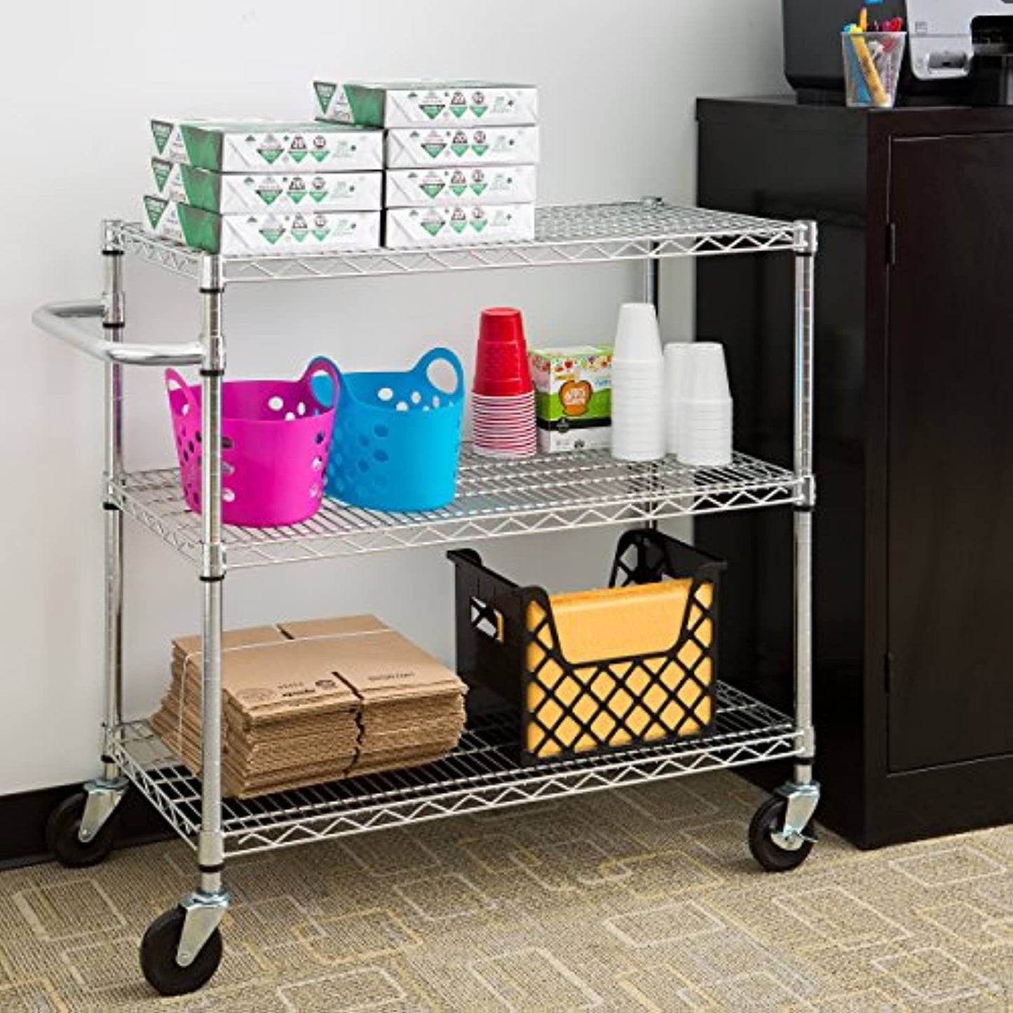 TRINITY EcoStorage Heavy Duty 3 Tier Rolling Cart for Kitchen Organization, Garage Storage, Commercial and Industrial Use, NSF Certified, 800 Pound Capacity, 40.25� by 36� by 18�, Chrome