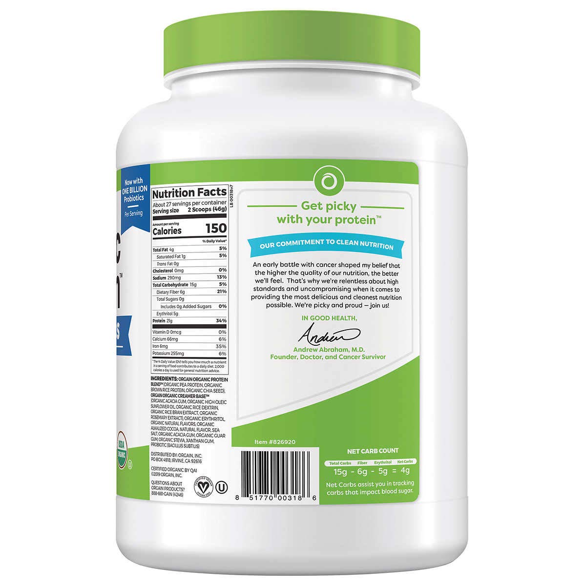 Orgain Organic Plant-Based Protein Powder, Creamy Chocolate Fudge, 2.74 Pound (0)