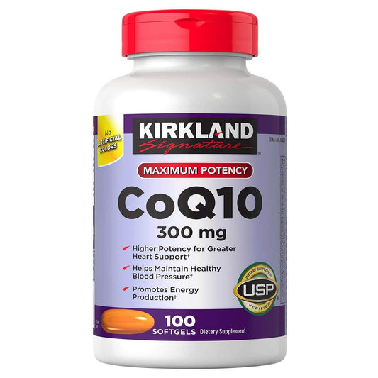 Kirkland Signature Coq10 300mg 100 Softgels-Supplementing with CoQ10 Supports Heart and Antioxidant Health and May Help Support Healthy Aging (Pack of 1) (100 Count (Pack of 1))