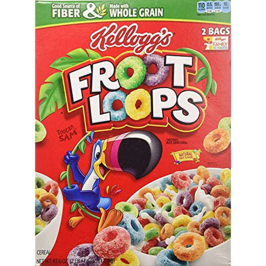 Kellogg's Fruit Loops Cereal, Froot Loops, 43.6 Ounce Twin Bag Box (Pack of 2)