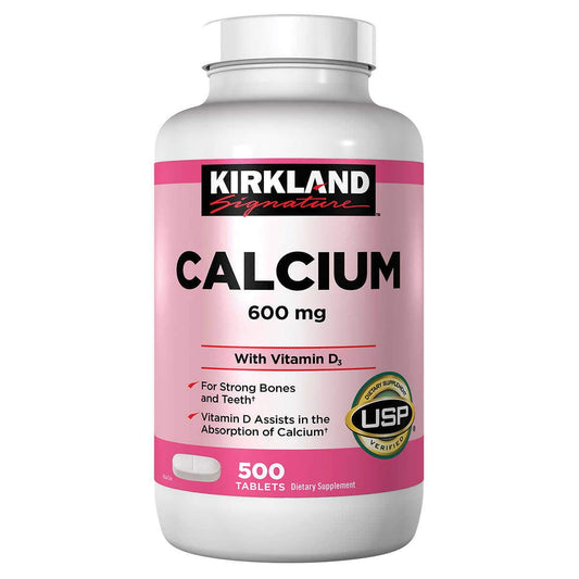 Kirkland Signature Usp Verified Calcium 600mg Plus D3 with Vitamin D3, Assists in the Absorption of Calcium OF 500 Dietary Supplement Tablets - COS9