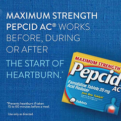 Pepcid AC Maximum Strength, 20 mg Famotidine for Heartburn Prevention & Relief, 8 Ct