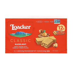 Loacker Premium Hazelnut Wafer Cookies| Multipack of 12 snacks | Crispy wafer fingers with creme-filling | 100% Italian Hazelnuts |Non GMO | No artificial flavorings, added colors or preservatives | perfect snack for lunchbox & coffee break 19.05 oz