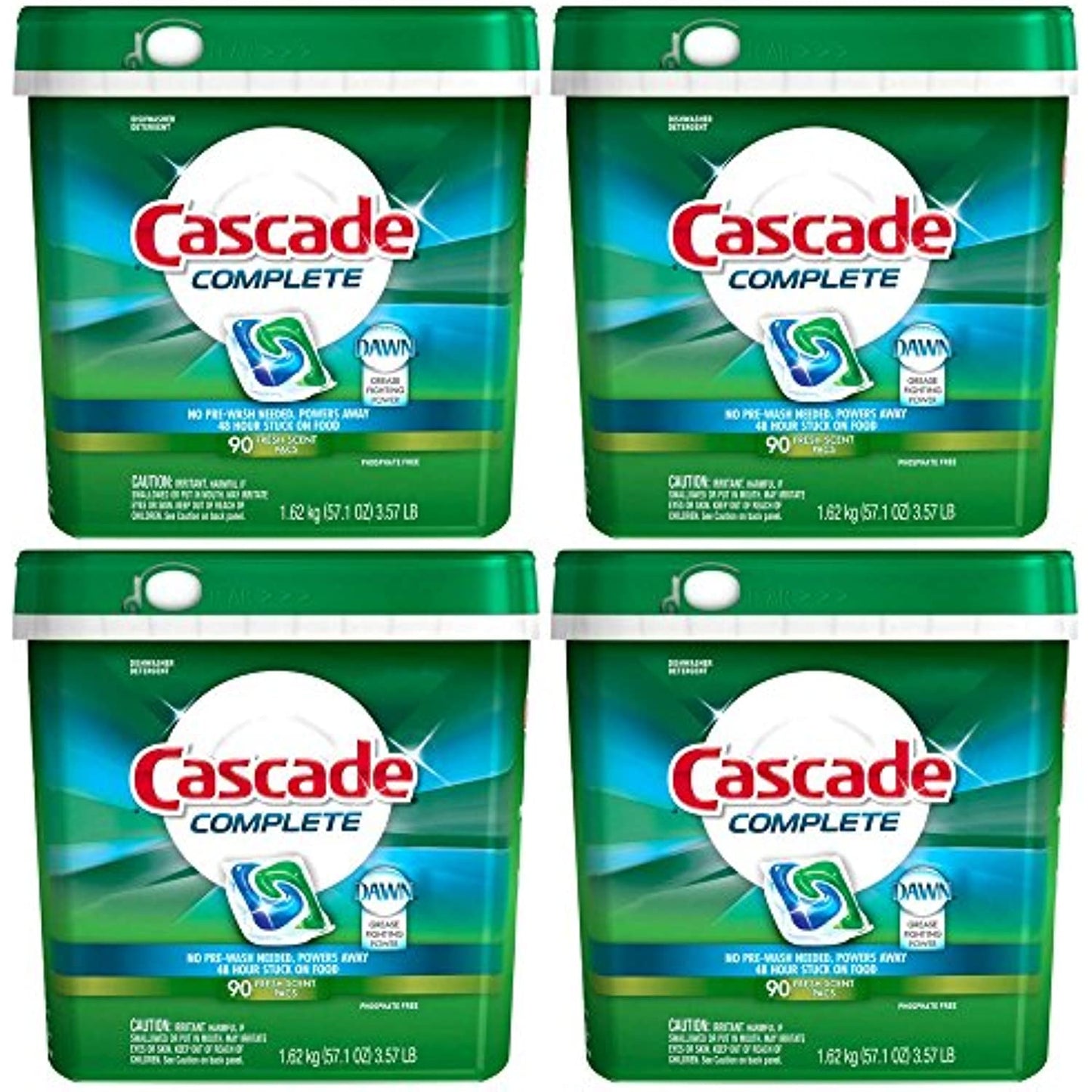 Cascade Complete Dishwasher Detergent, with Dawn Grease Fighting Power, 90 Fresh Scent Action Pacs (Pack of 4)