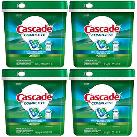 Cascade Complete Dishwasher Detergent, with Dawn Grease Fighting Power, 90 Fresh Scent Action Pacs (Pack of 4)