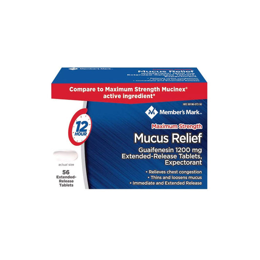 Member's Mark Mucus Relief Maximum Strength Guaifenesin 1200mg, 56 Tablets