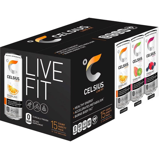 Celsius Live Fit Sparkling Fitness Drink Variety, 12 Ounce (15 Count)