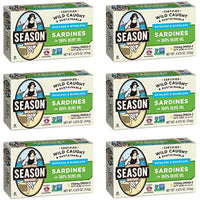 Season Sardines in Olive Oil | Skinless & Boneless, Gluten Free, Keto, Paleo, Kosher, Omega-3 Fatty Acids, Sugar Free, Salt Added | Wild Caught & Sustainable Fresh Fish | 4.375 oz (Pack of 6)