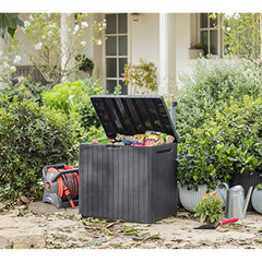 Keter City 30 Gallon Resin Deck Box for Patio Furniture, Pool Accessories, and Storage for Outdoor Toys, Brown
