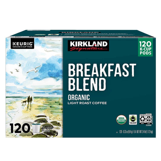Kirkland Signature Organic Breakfast Blend Light-Roast Coffee, for Keurig K-Cup Pods, 120 Count