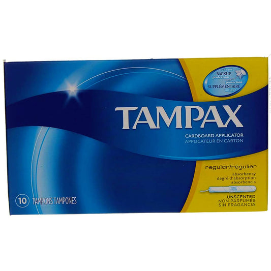 Tampax Regular Absorbency Unscented, Easy Carry Purse Size 10 Count Ea. - 12 Packs