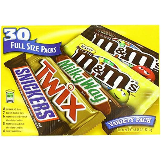 Mars Variety Pack Real Chocolate 30ct Full Size Mixed Singles, 53.66 Ounce