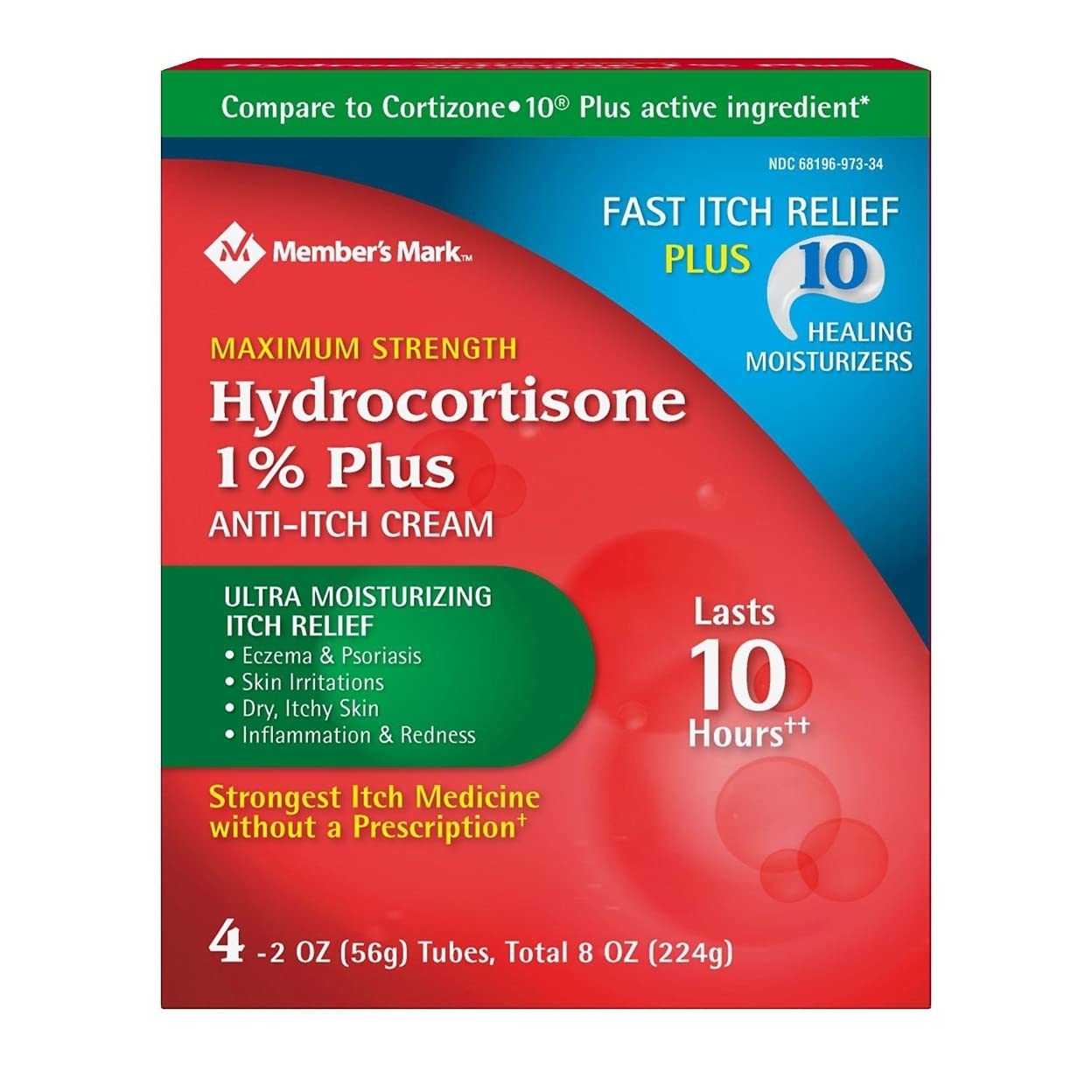 Member's Mark Hydrocortisone 1% Cream Plus 10 Moisturizers, (4 x 2 Ounce)