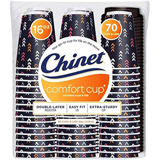 Chinet Comfort 16 oz Cups With Lids (70Count Each), 70Count