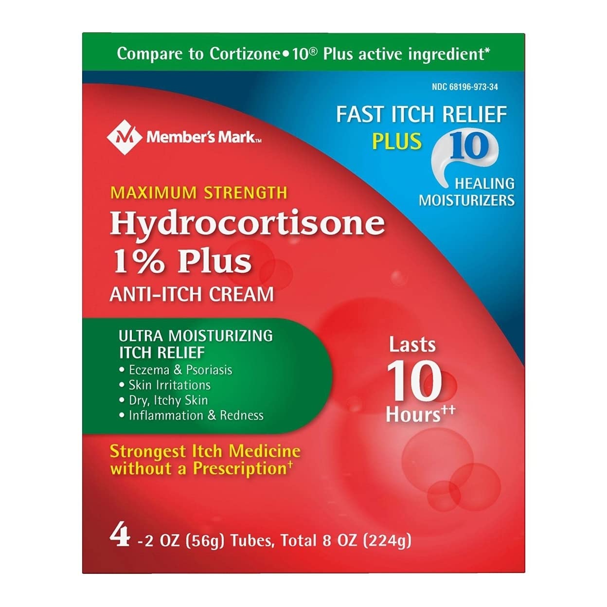 Member's Mark Hydrocortisone 1% Cream Plus 10 Moisturizers, (4 x 2 Ounce)