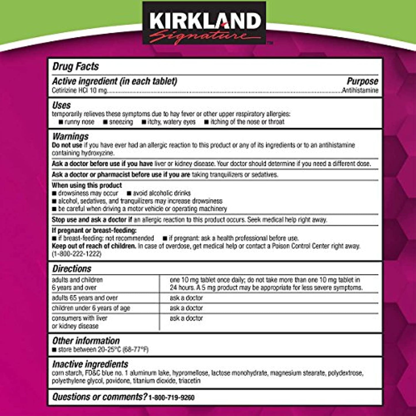 Kirkland Signature Aller-Tec Cetirizine HCL 10 mg/Antihistamine Tablets365-tablets Bottle