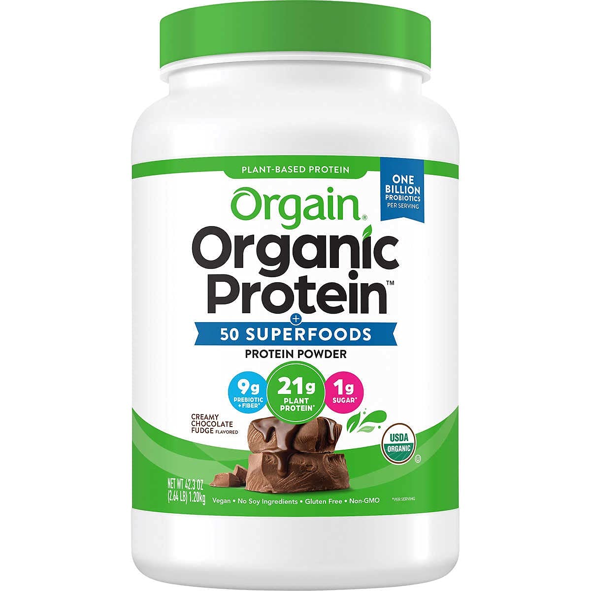 Orgian Organic Protein and Superfoods Plant Based Powder, Creamy Chocolate Fudge, 2.64 lb